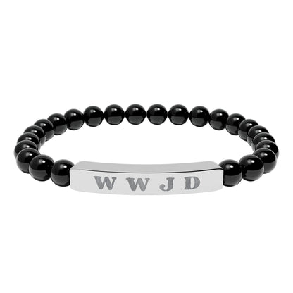 WWJD Natural Stone Stretch Bar Bracelet
