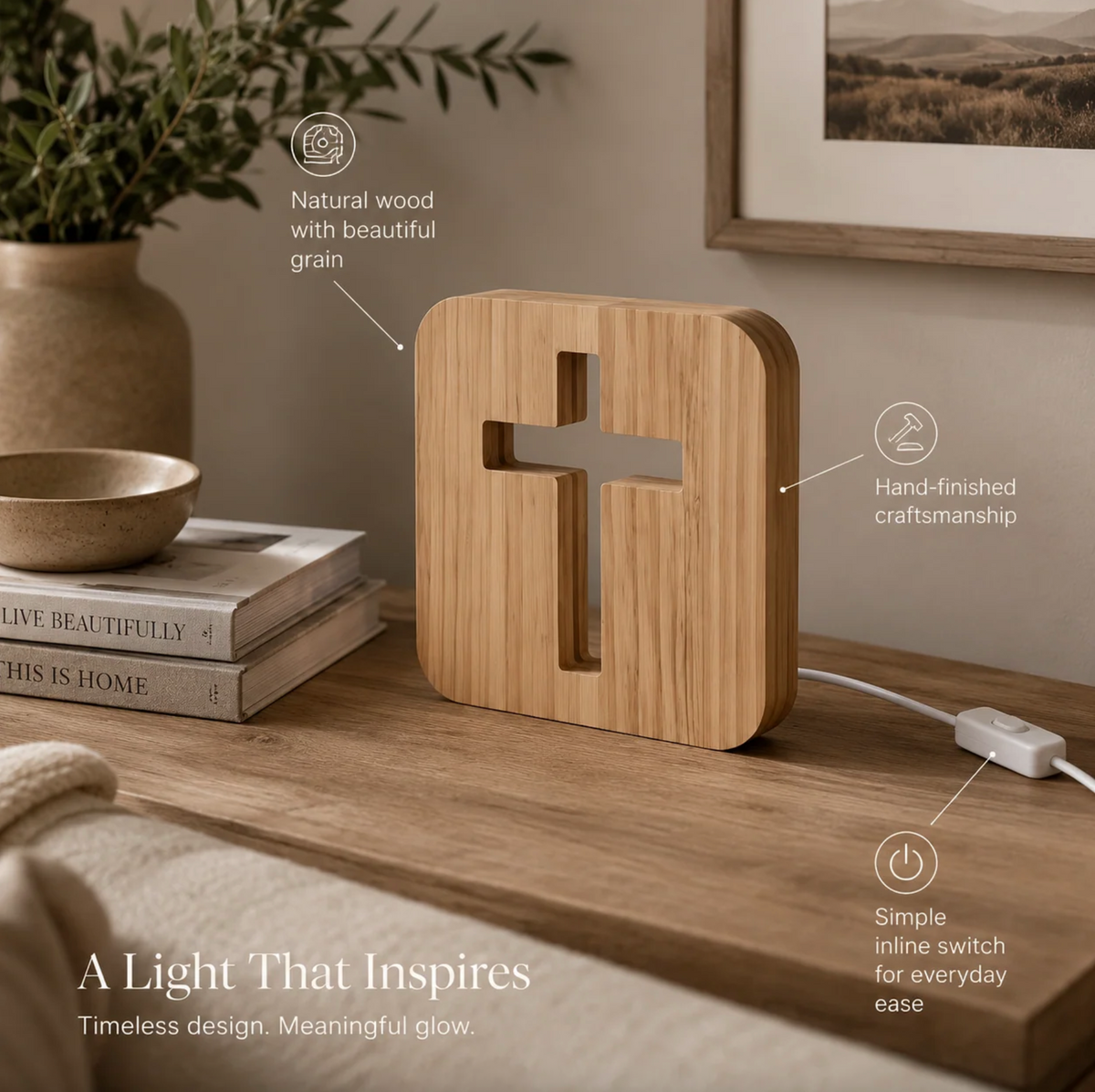 RootedinFaith - Wooden Cross Lamp