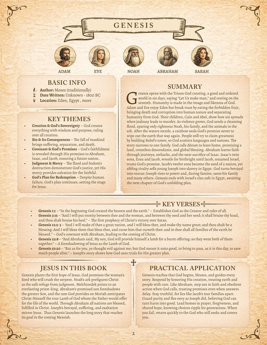 Genesis chapter map page with illustrations